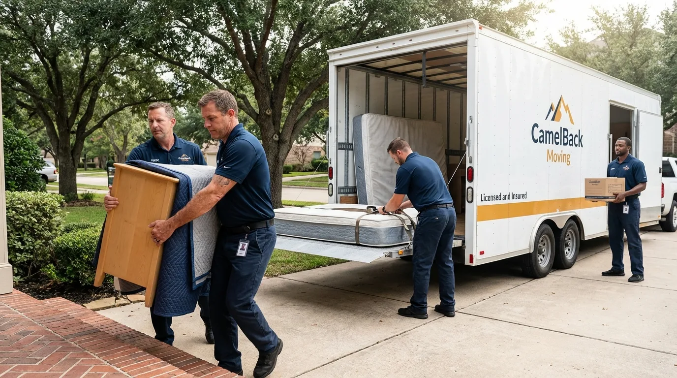 Crew loading residential truck for cross-state move from Northville, NY
