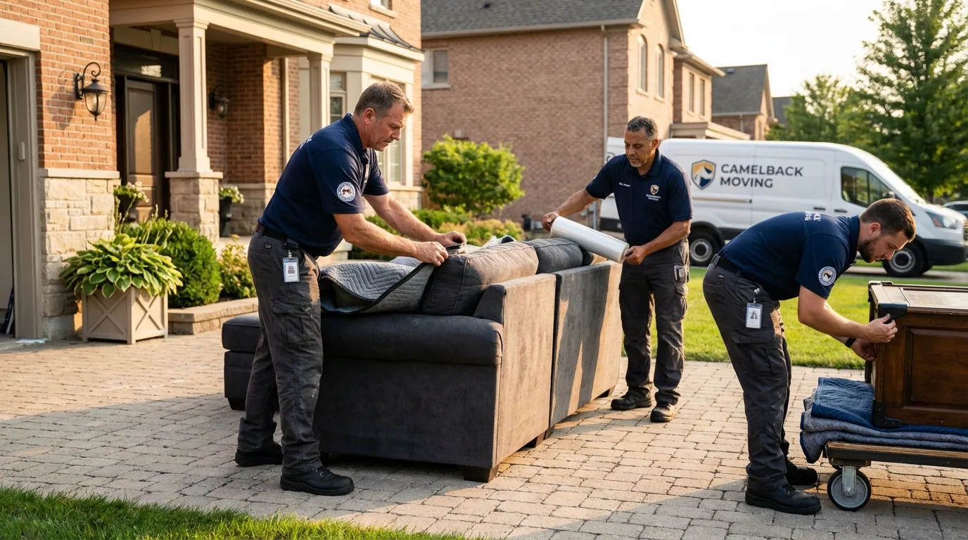 Large estate moving crew wrapping furniture in Northville, NY